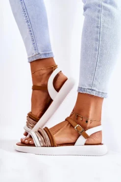 Sale Maciejka Modne Skórzane Sandały Damskie 05561-11 Białe