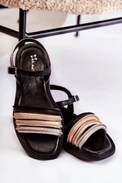 Maciejka Modne Skórzane Sandały Damskie 05561-01 Czarne