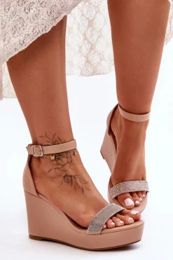 Damskie Boto Modne Skórzane Sandały Na Koturnie Nude Arwen