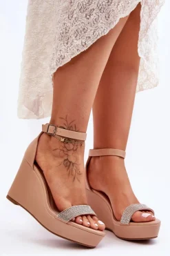 Damskie Boto Modne Skórzane Sandały Na Koturnie Nude Arwen