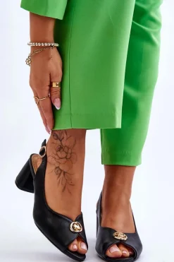 Evento Sandały Na Obcasie*Modne Skórzane Sandały Na Obcasie Czarne Hette Czarny