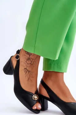 Evento Sandały Na Obcasie*Modne Skórzane Sandały Na Obcasie Czarne Hette Czarny