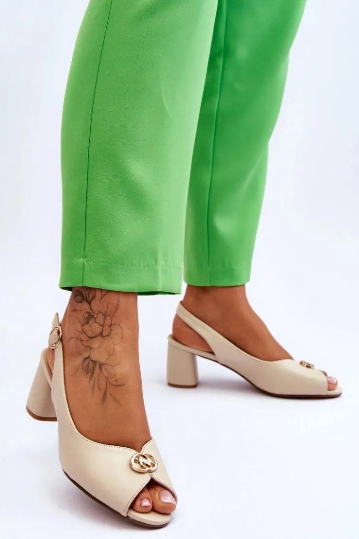 Evento Sandały Na Obcasie*Modne Skórzane Sandały Na Obcasie Beżowe Hette Beżowy