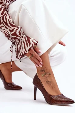 Damskie Boto Modne Skórzane Szpilki Lewski Shoes 2659 Brązowe