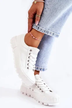 Big Star Shoes Trampki Damskie Big Star|Trampki Damskie Niskie*Modne Skórzane Trampki Big Star KK274142 Białe