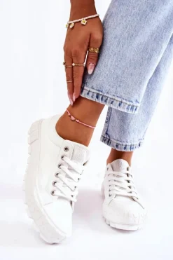 Big Star Shoes Trampki Damskie Big Star|Trampki Damskie Niskie*Modne Skórzane Trampki Big Star KK274142 Białe