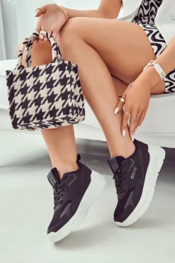 Damskie Big Star Shoes Modne Sneakersy Buty Sportowe Big Star JJ274598 Czarne