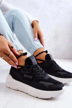 Damskie Big Star Shoes Modne Sneakersy Buty Sportowe Big Star JJ274598 Czarne