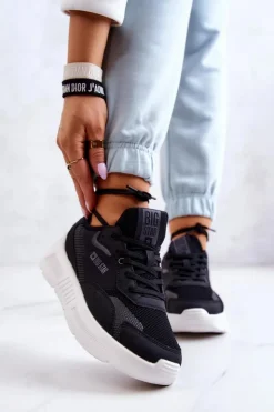Damskie Big Star Shoes Modne Sneakersy Buty Sportowe Big Star JJ274598 Czarne