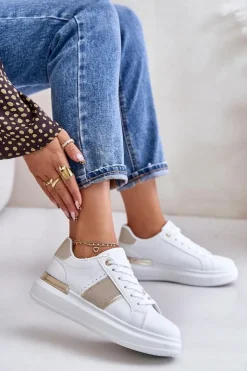 Damskie Boto Modne Sneakersy Damskie Na Platformie Z Eko Skóry Beżowe Nevisase