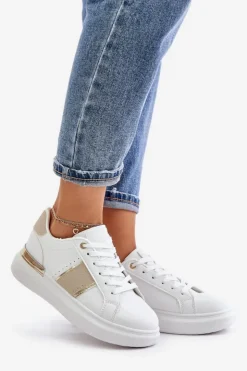 Damskie Boto Modne Sneakersy Damskie Na Platformie Z Eko Skóry Beżowe Nevisase