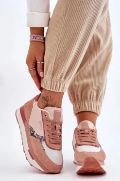 Damskie Big Star Shoes Modne Sneakersy Memory Foam System Big Star LL274366 Różowe