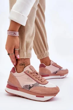 Damskie Big Star Shoes Modne Sneakersy Memory Foam System Big Star LL274366 Różowe