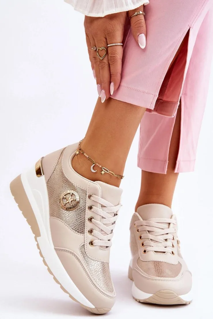 New Boto Modne Sneakersy Na Koturnie Beżowe Jaliyah
