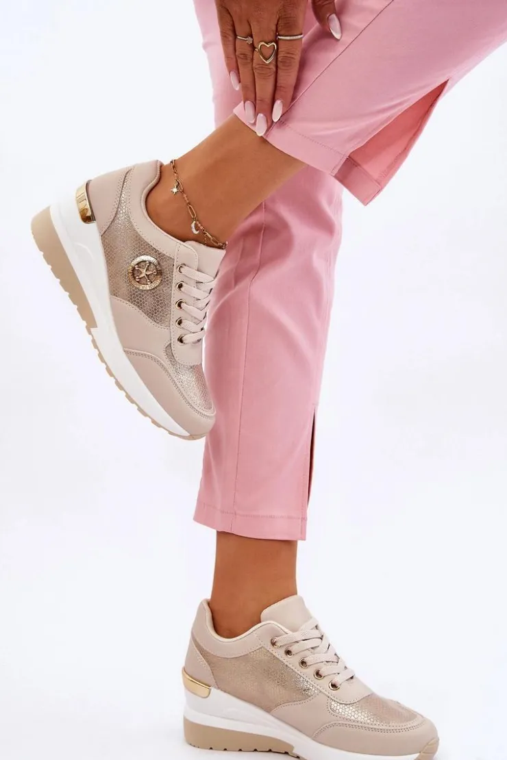 New Boto Modne Sneakersy Na Koturnie Beżowe Jaliyah