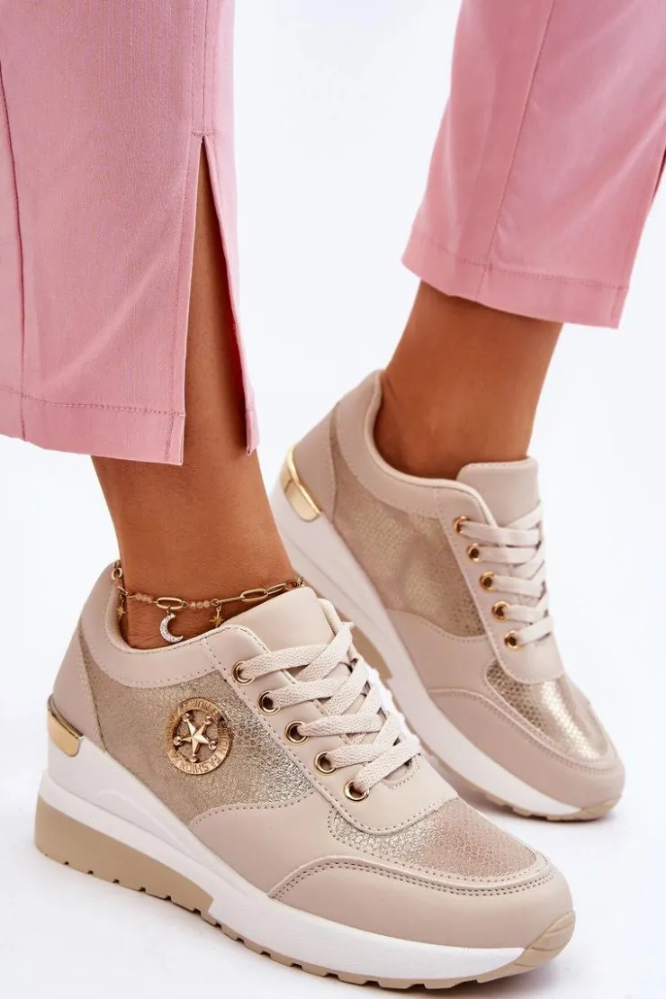 New Boto Modne Sneakersy Na Koturnie Beżowe Jaliyah