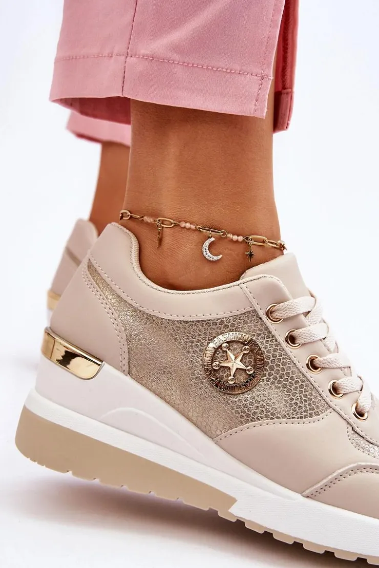 New Boto Modne Sneakersy Na Koturnie Beżowe Jaliyah