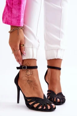 Boto Czółenka Klasyczne*Modne Szpilki Z Dżetami Czarne Jaylen