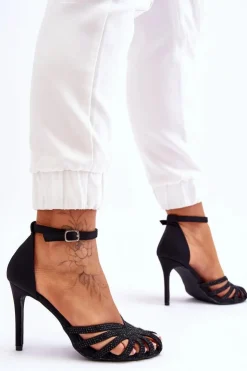 Boto Czółenka Klasyczne*Modne Szpilki Z Dżetami Czarne Jaylen