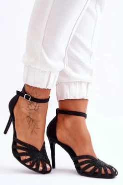 Boto Czółenka Klasyczne*Modne Szpilki Z Dżetami Czarne Jaylen