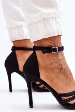 Boto Czółenka Klasyczne*Modne Szpilki Z Dżetami Czarne Jaylen