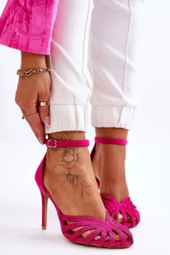 Boto Czółenka Klasyczne*Modne Szpilki Z Dżetami Fuksja Jaylen