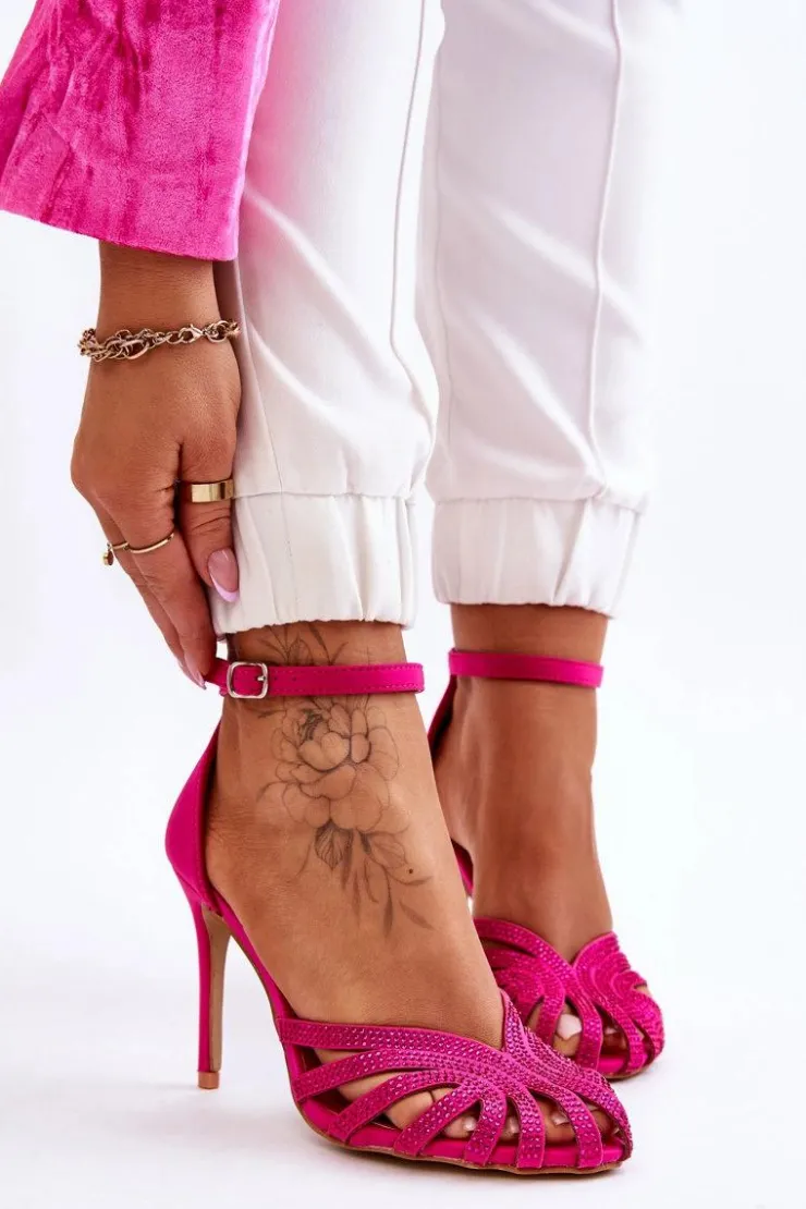 Boto Czółenka Klasyczne*Modne Szpilki Z Dżetami Fuksja Jaylen