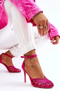 Boto Czółenka Klasyczne*Modne Szpilki Z Dżetami Fuksja Jaylen