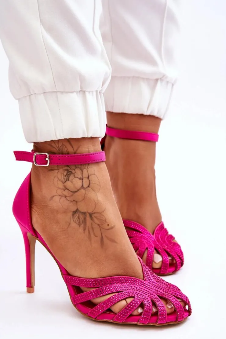 Boto Czółenka Klasyczne*Modne Szpilki Z Dżetami Fuksja Jaylen