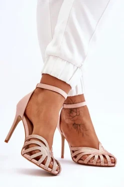 Sale Boto Modne Szpilki Z Dżetami Jasnobeżowe Jaylen