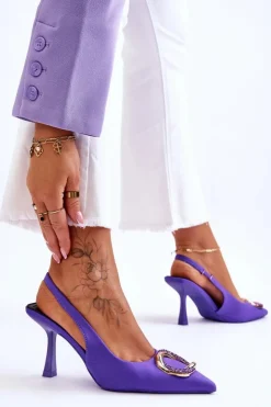 Boto Czółenka Klasyczne*Modne Szpilki Z Ozdobą I Cyrkoniami Fioletowe Alexia