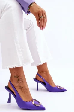 Boto Czółenka Klasyczne*Modne Szpilki Z Ozdobą I Cyrkoniami Fioletowe Alexia