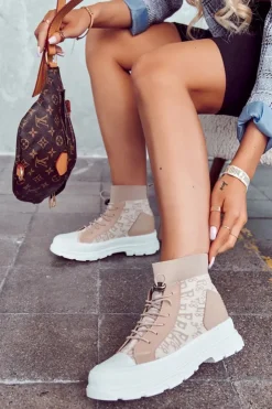 Damskie Boto Modne Trampki Wysoka Skarpeta Beżowe Collin