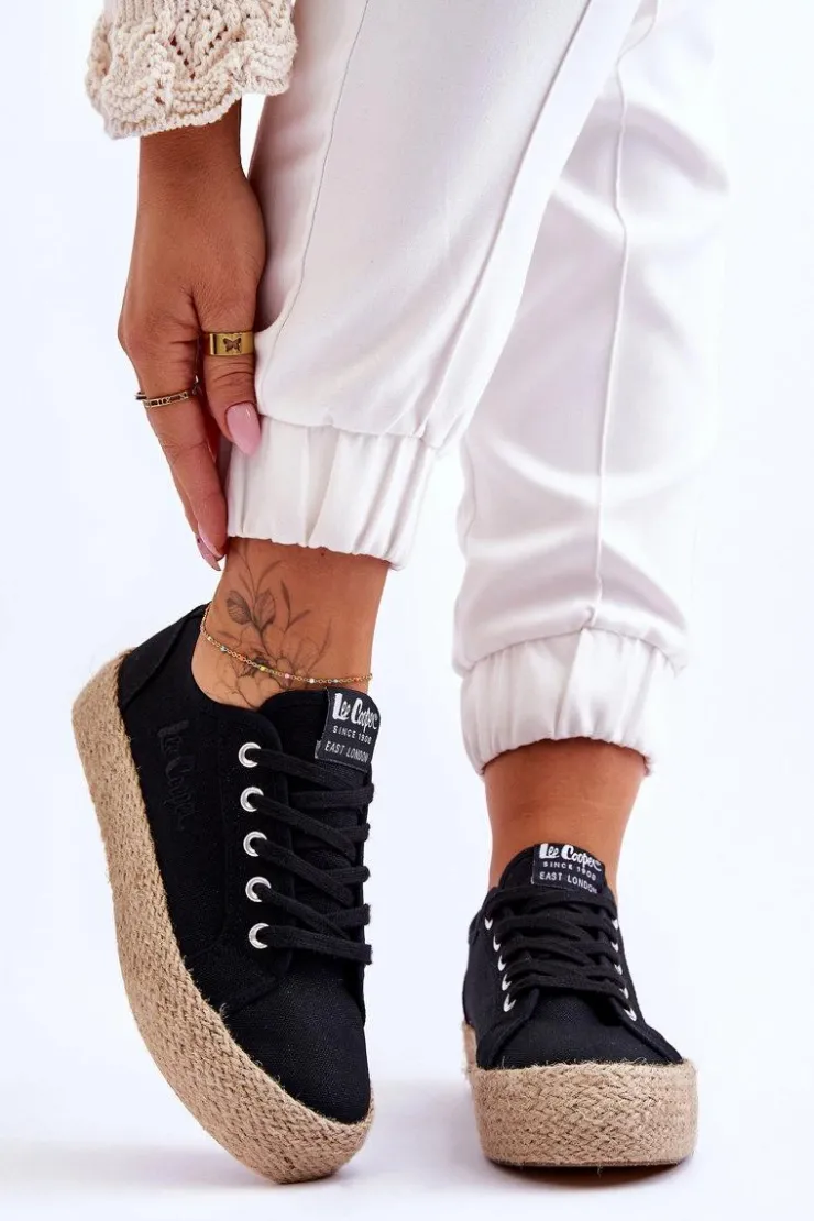 Lee Cooper Trampki Damskie Niskie*Modne Trampki Z Plecionką LCW-23-31-1797L Czarne