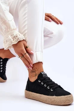 Lee Cooper Trampki Damskie Niskie*Modne Trampki Z Plecionką LCW-23-31-1797L Czarne