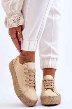 Discount Lee Cooper Modne Trampki Z Plecionką LCW-23-31-1795L Beżowe