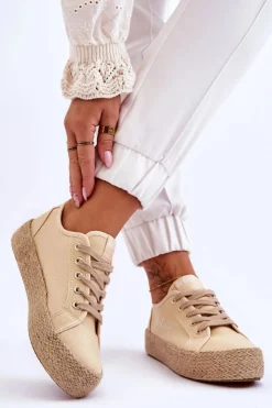 Discount Lee Cooper Modne Trampki Z Plecionką LCW-23-31-1795L Beżowe