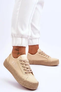 Discount Lee Cooper Modne Trampki Z Plecionką LCW-23-31-1795L Beżowe