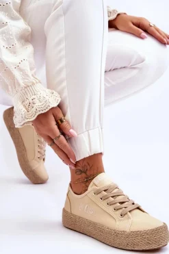 Discount Lee Cooper Modne Trampki Z Plecionką LCW-23-31-1795L Beżowe