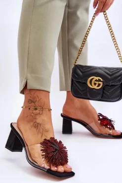 Best Damskie buty S.Barski Modne Transparentne Klapki Na Obcasie S.Barski KV-AP658-1 Czarne Czarny