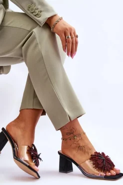 Best Damskie buty S.Barski Modne Transparentne Klapki Na Obcasie S.Barski KV-AP658-1 Czarne Czarny