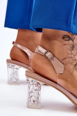 Damskie buty S.Barski Sandały Na Obcasie*Modne Transparentne Sandały Z Kokardą Nude Ariella