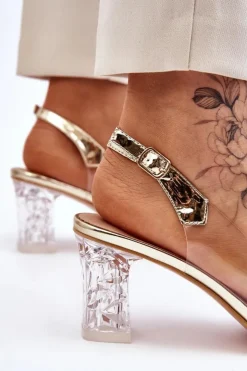 Damskie buty S.Barski Modne Transparentne Sandały Z Kokardą Złote Ariella