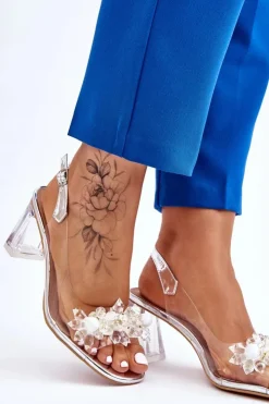Damskie Damskie buty S.Barski Modne Transparentne Sandałki Z Ozdobami Srebrne Carmelo