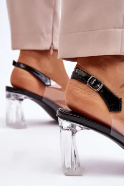 Outlet Damskie buty S.Barski Modne Transparentne Sandałki Z Ozdobami Czarne Carmelo