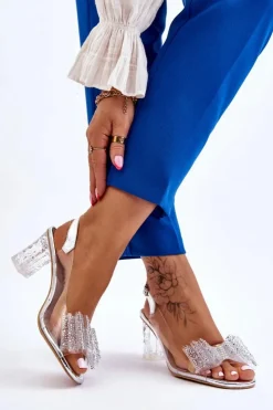 Damskie Damskie buty S.Barski Modne Transparentne Sandały Z Kokardą Srebrne Ariella