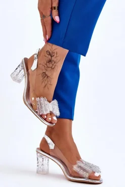 Damskie Damskie buty S.Barski Modne Transparentne Sandały Z Kokardą Srebrne Ariella