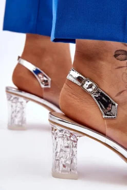 Damskie Damskie buty S.Barski Modne Transparentne Sandały Z Kokardą Srebrne Ariella