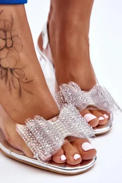 Damskie Damskie buty S.Barski Modne Transparentne Sandały Z Kokardą Srebrne Ariella