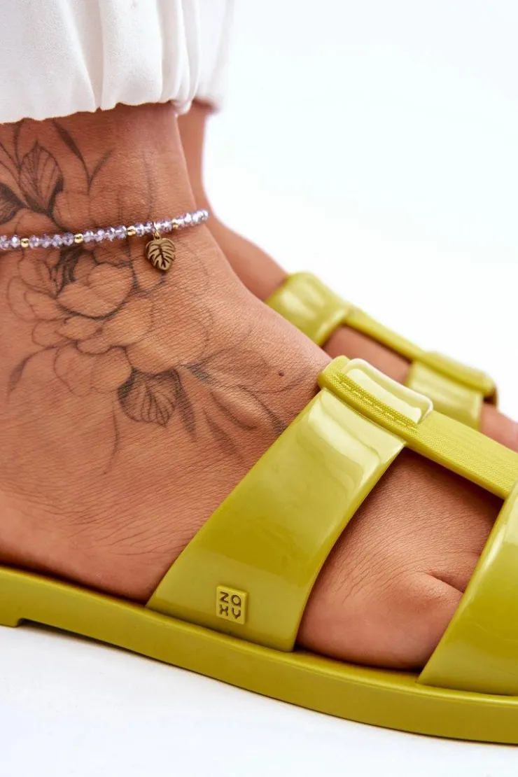 Damskie ZAXY Modne Wegańskie Klapki JJ285261 Zielone